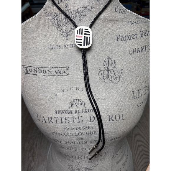 Symbolic Geometric Bolo Tie | Pink & Black Trigram-Inspired Western Art - Picture 1 of 3